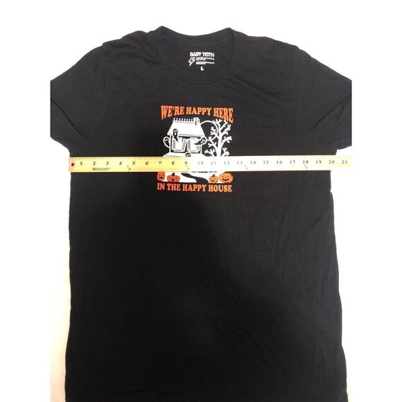 Baby Teith Size L Halloween T-Shirt Were Happy Here In The Happy House Black Tee - Picture 4 of 6
